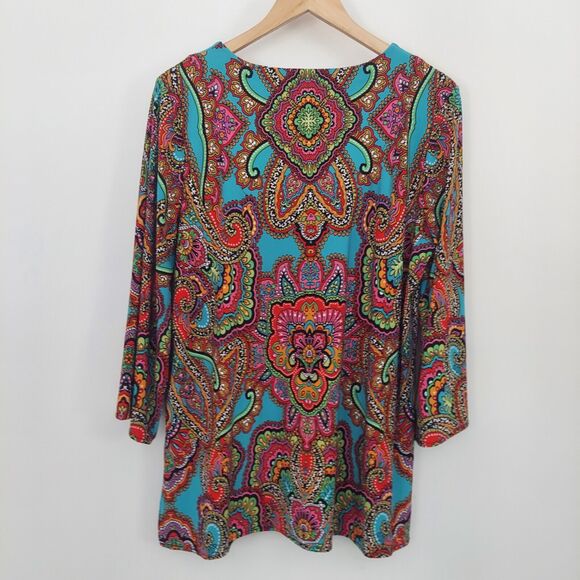 Chico's Paisley Tunic Top Size 2 Large Colorful Flare Sleeves - Picture 8 of 8